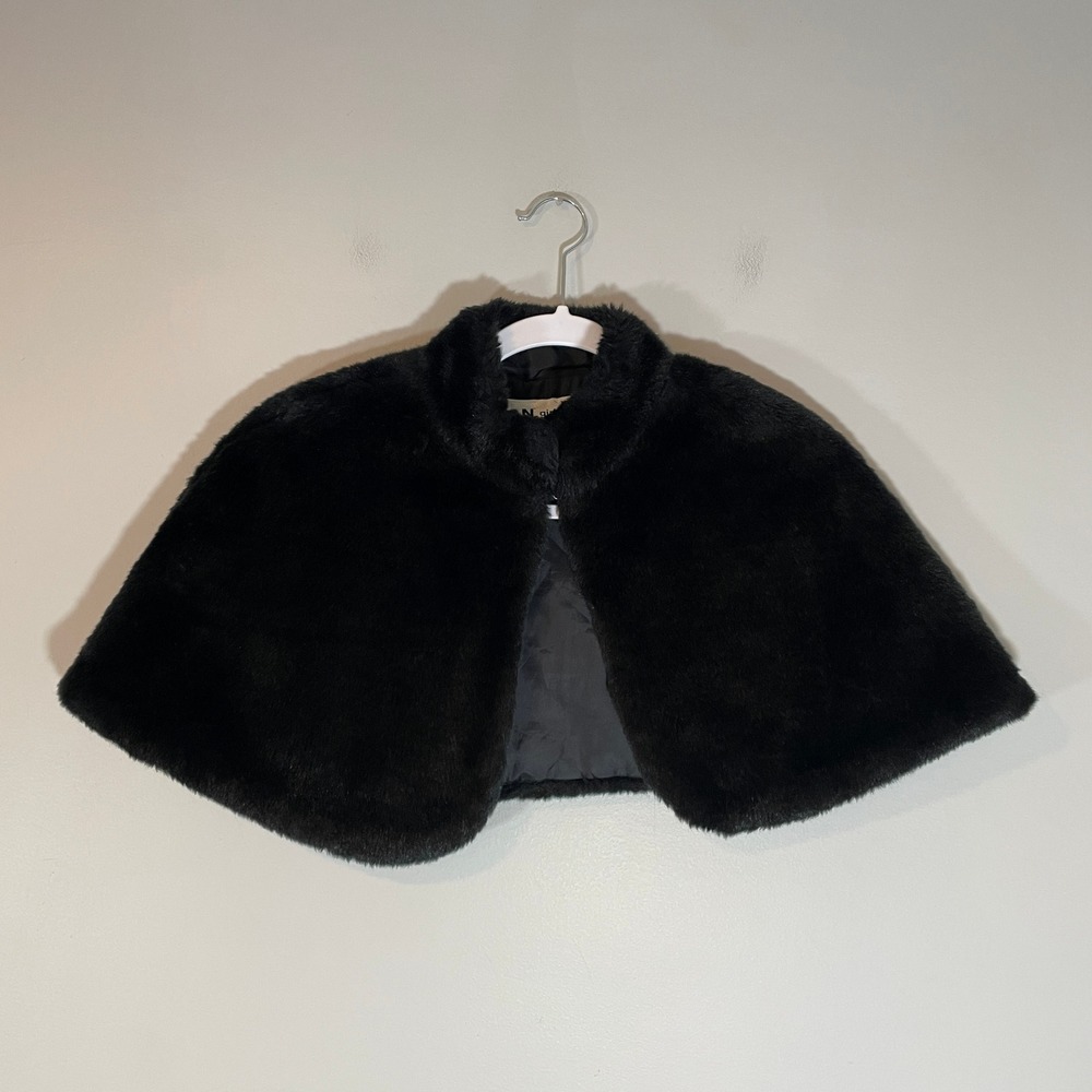 VTG I.N. Girl San Francisco Black Faux Fur Capelet Mock Neck Bolero Shrug M Y2K